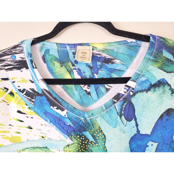 Jess & Jane Womens Large Top Lagenlook Floral Bohemian White Abstract Colorful - Picture 3 of 9